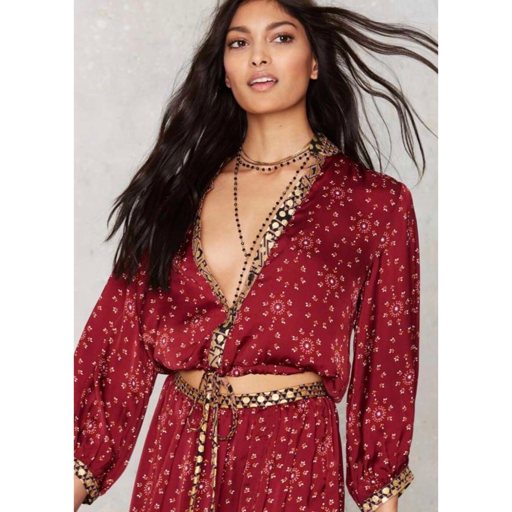 Native Rose crystal grids print blouse